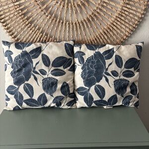 Threshold Floral Blue and Cream linen Throw Pillows
